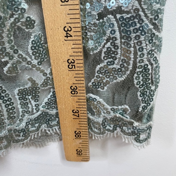 Tadashi Shoji Sequin Sheath Dress 8 Scalloped Lace Ice Silver Holiday New Years - Picture 8 of 12